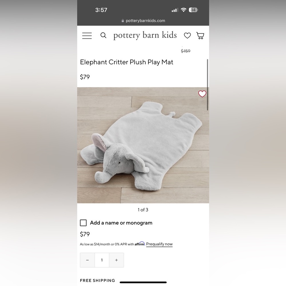 Pottery Barn Elephant Plush Playmat